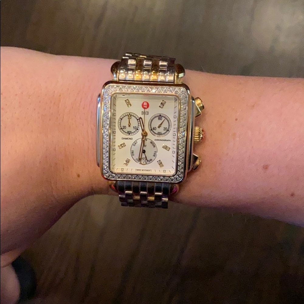 Michele Deco Two-Tone Diamond Bracelet Watch